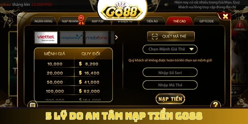 5 lý do an tâm nạp tiền GO88